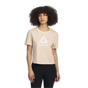 Reebok Women's Cropped Graphic Tee with Side Slits, Size Medium, Comfort Fit